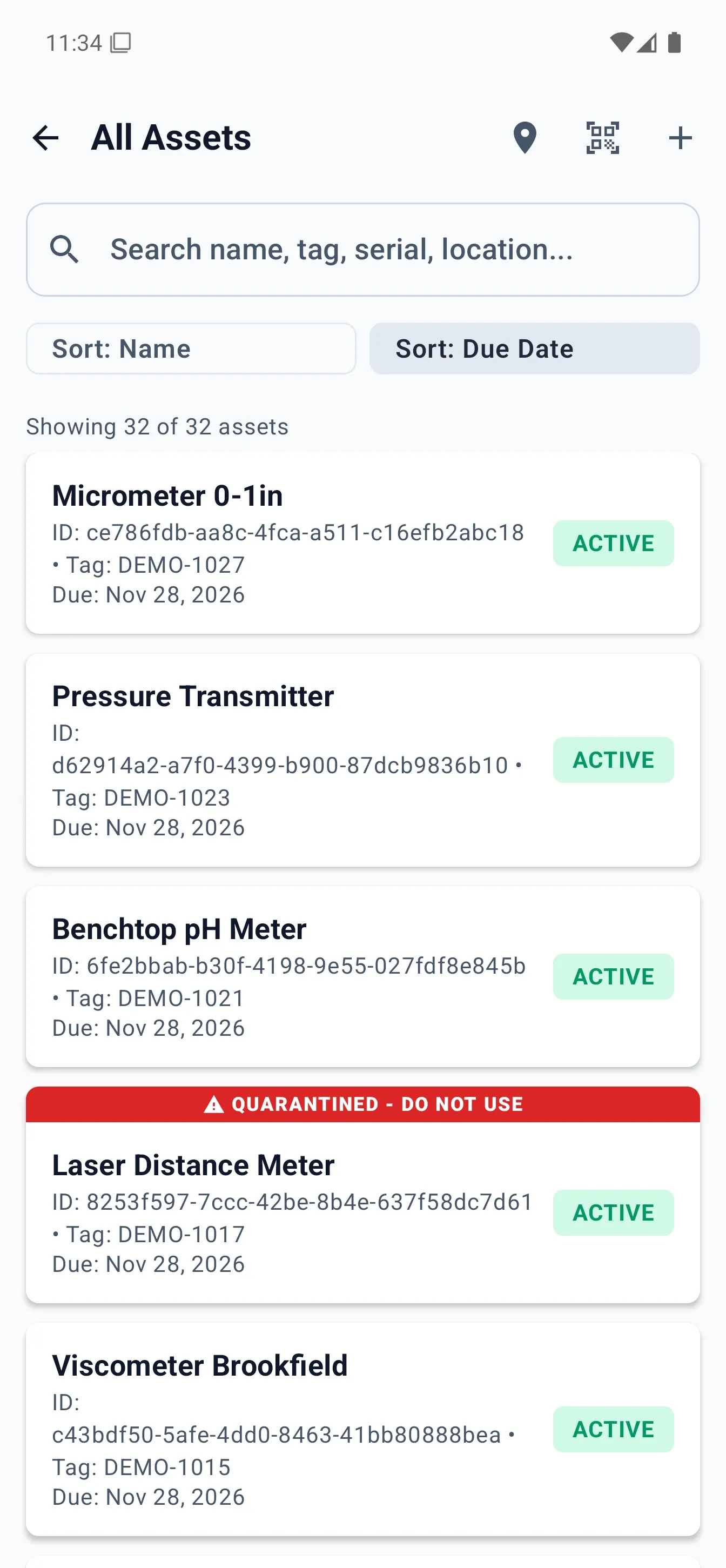 Axiospec mobile app asset list
