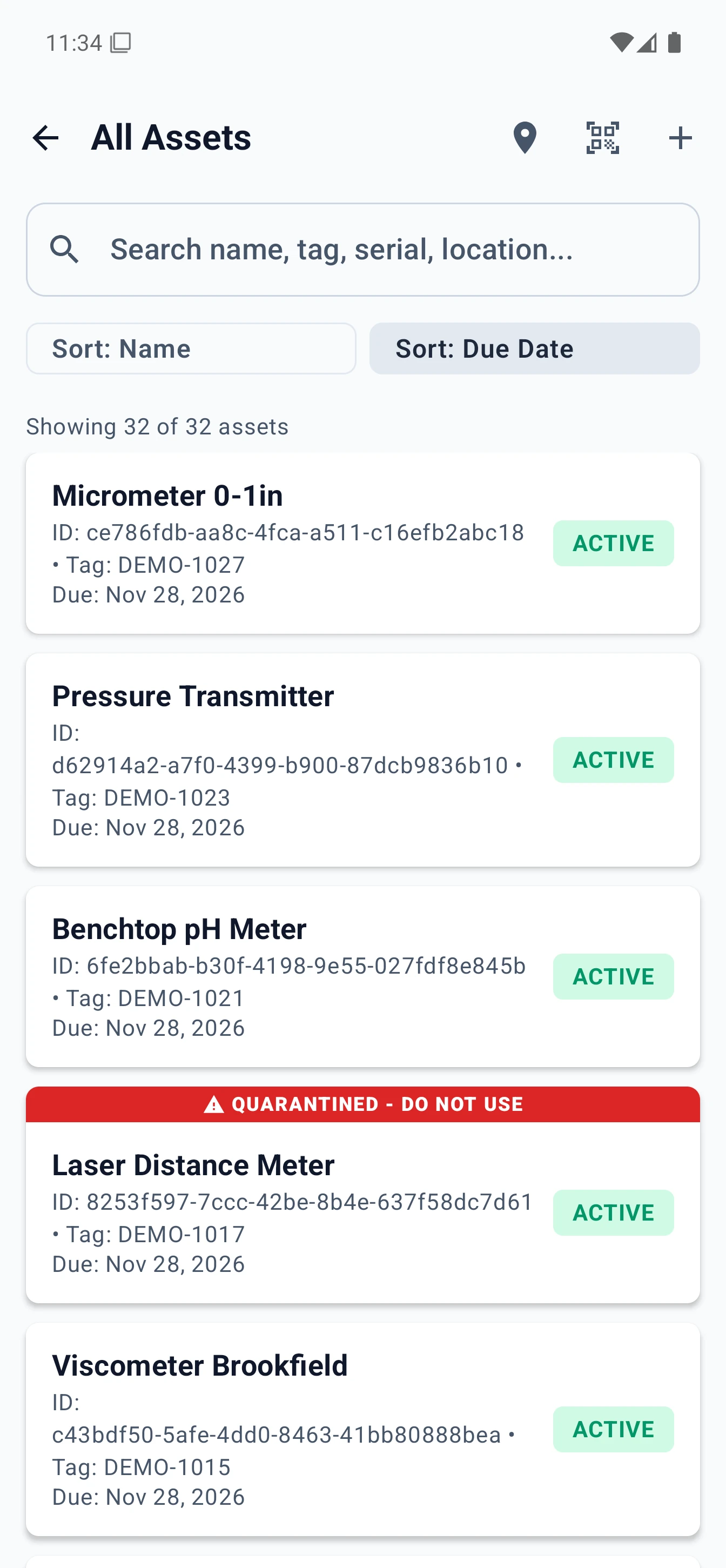 Axiospec mobile app asset list